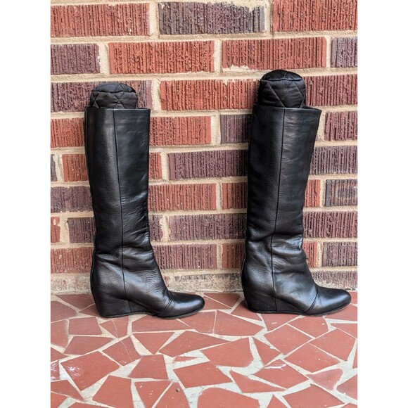 VINCE. Women's Black Leather Knee High Wedge Boots-Pull-On (No Zipper)- Size 6M - Picture 4 of 12
